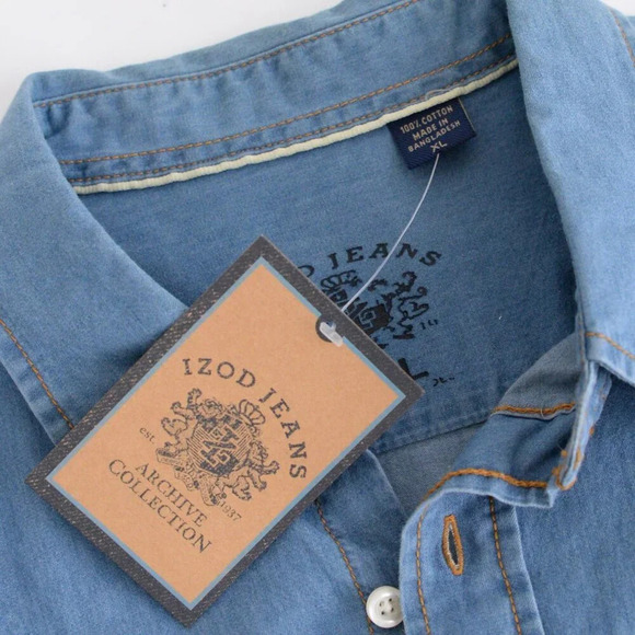 Izod Jeans Button Up Western Blue Denim Shirt XL - Picture 10 of 10